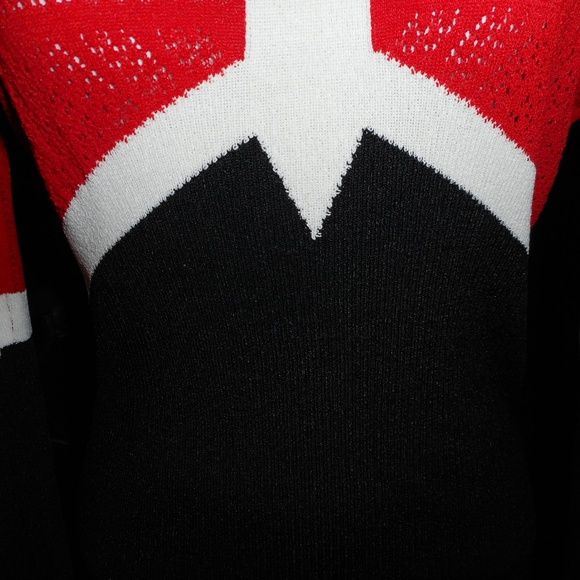 2/$15 Black, red, white open knit sweater, Small - Picture 3 of 6